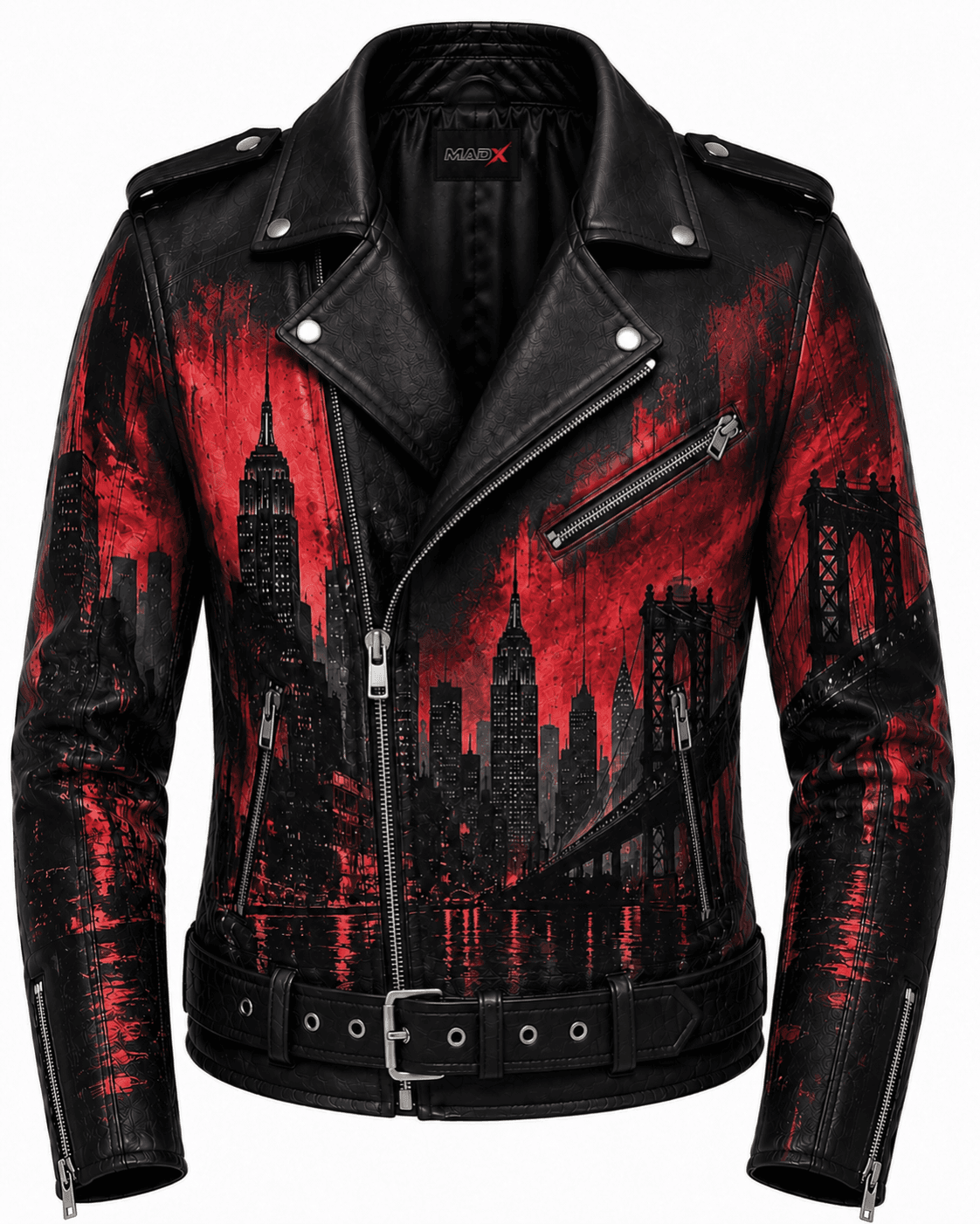 New York Nights Graphic Leather Biker Jacket